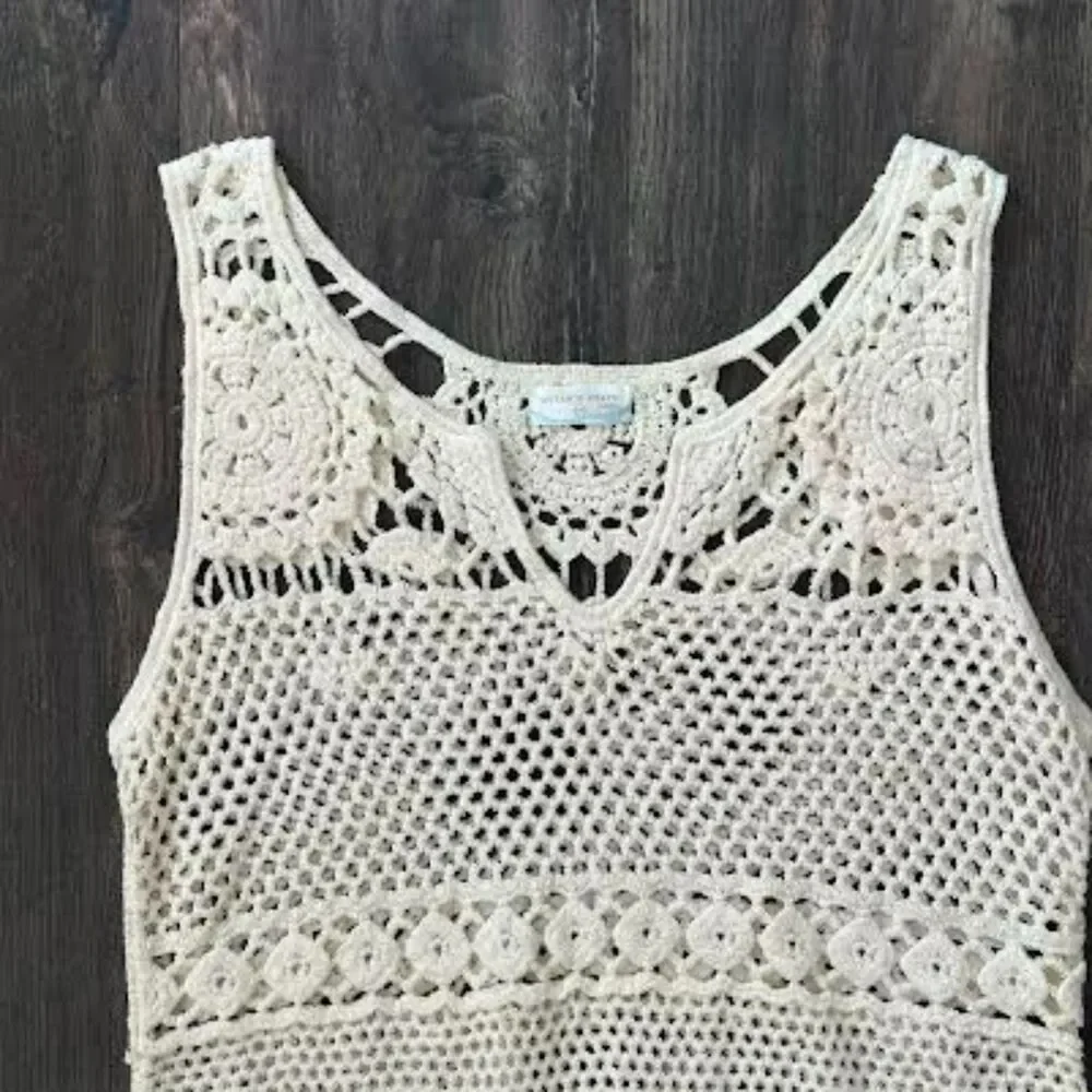 Altar'd State Pensacola Crochet Cream Maxi Dress Cover Up Sleeveless Size L/XL - Picture 3 of 9
